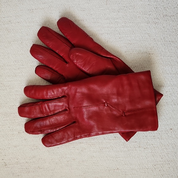 Genuine red leather women's gloves - Picture 1 of 9